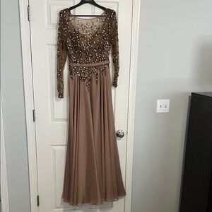 Terani Couture Brown Long Sleeve Gown